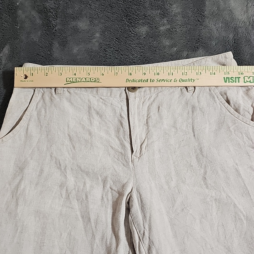 100% Linen Tan Cream Oatmeal Beige Wide Leg Crop Pants Size M - Picture 2 of 9